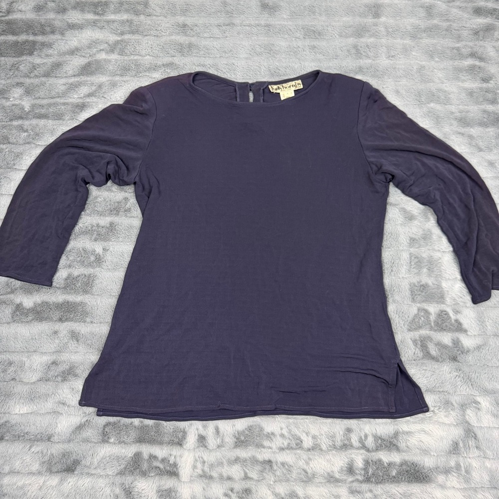 Judy Hornby Vintage Navy Blue 100% Rayon 3/4 Sleeve Keyhole Back Top Size 4